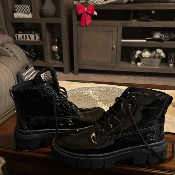 Timberland Black Patent Combat Boots - Picture 6 of 6